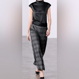 Zara ZW Collection satin sash checkered Trousers